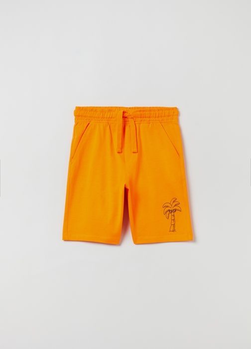 Joggers Bermuda - Non spécifié - Imprimé palmier - 100% coton - Couleur orange - Coupe loose