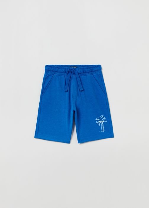 Joggers Bermuda - Non spécifié - Imprimé palmier - Coton - Poches - Coupe loose