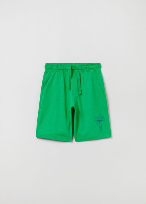 Joggers Bermuda - Non spécifié - Imprimé palmier - Coton - Vert - Coupe loose