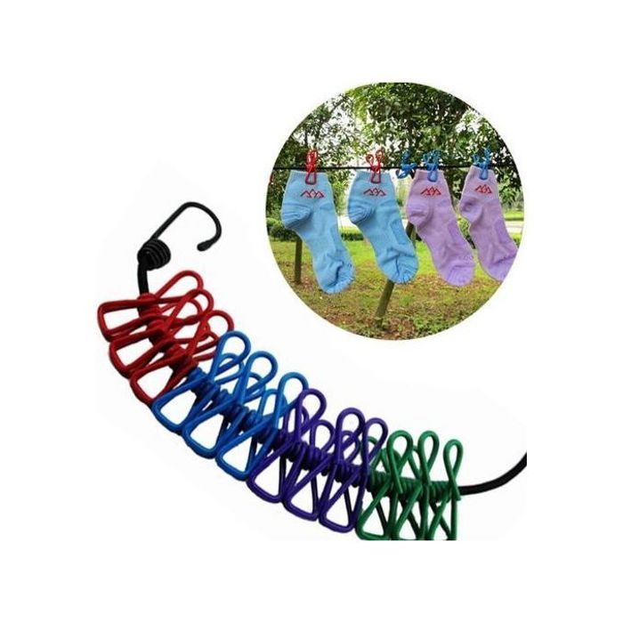 Corde à Linge Tendeur fil à Linge pour Extérieur avec 12 Clips  et  pinces à linges