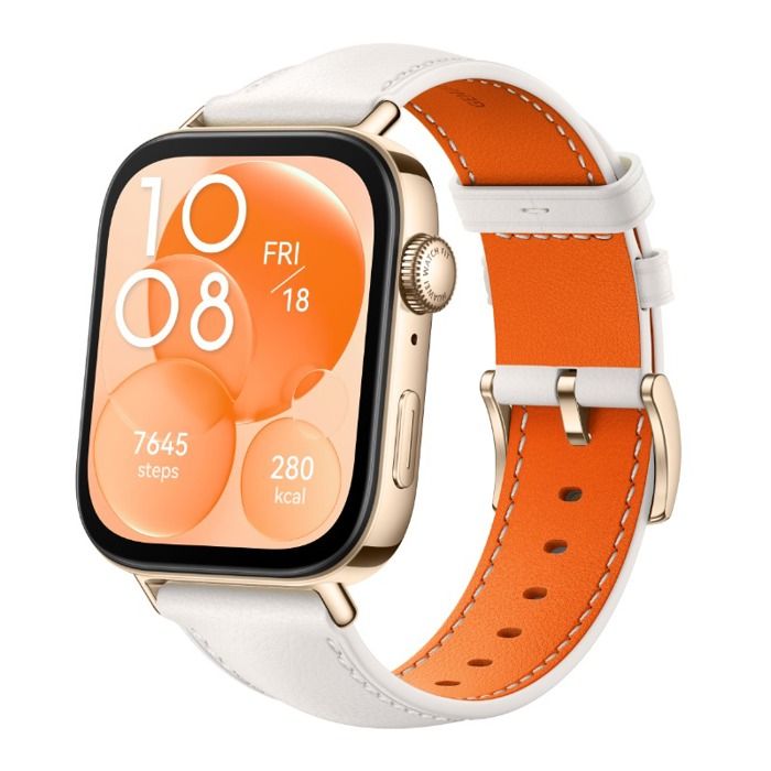 Montre Huawei fit 3 Boîtier doré et bracelet en cuir blanc