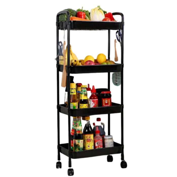 Chariot de Cuisine Noir à 4 Niveaux avec Roues – Support de Rangement Autonome pour Fruits et Légumes