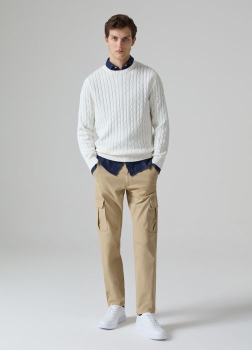 Pantalon Chino - PIOMBO - Cargo - Coton Stretch - Beige - Taille 52