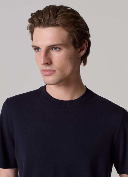Chemise contemporaine - PIOMBO - M - Bleu Nuit - Manches courtes - Col arrondi