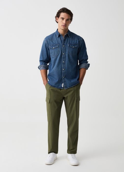 Pantalon cargo en coton stretch-Vert-M
