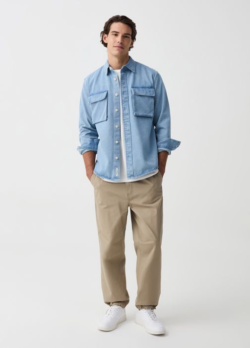 Pantalon chino jogger en coton-Beige-M