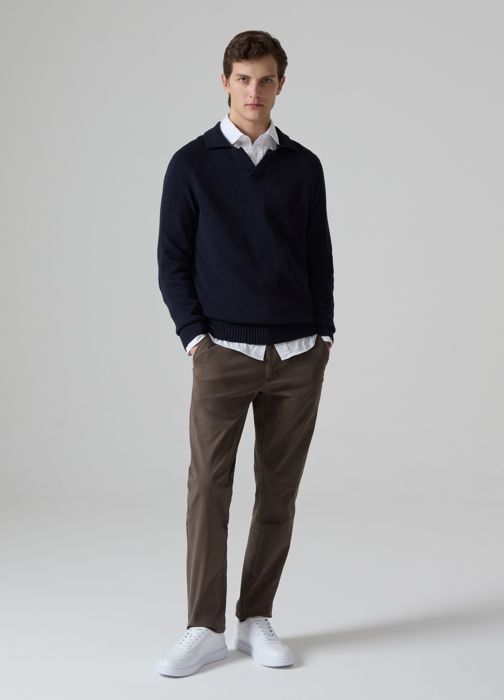 Chinos slim-fit - PIOMBO - Vert - Coton stretch - 2 poches arrière - Taille 50