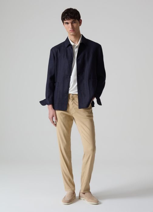 Jeans Slim-Fit - PIOMBO - Beige - 5 Poches - Lin Stretch - Taille 50