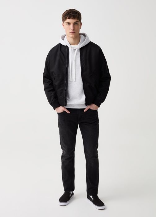 Bomber unie à fermeture éclair complète-Noir-XL