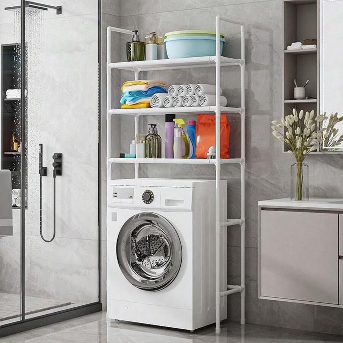 Étagère de Salle de Bain Robuste à 3 Niveaux – Installation Sans Perçage, Rangement Polyvalent pour Machine à Laver et Plus