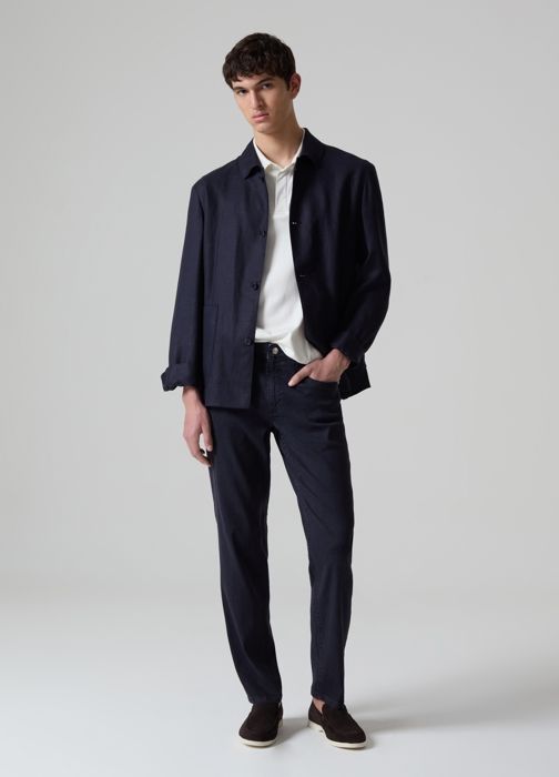Jeans Slim-Fit - PIOMBO - Bleu Nuit - 5 Poches - Lin Stretch - Taille 46