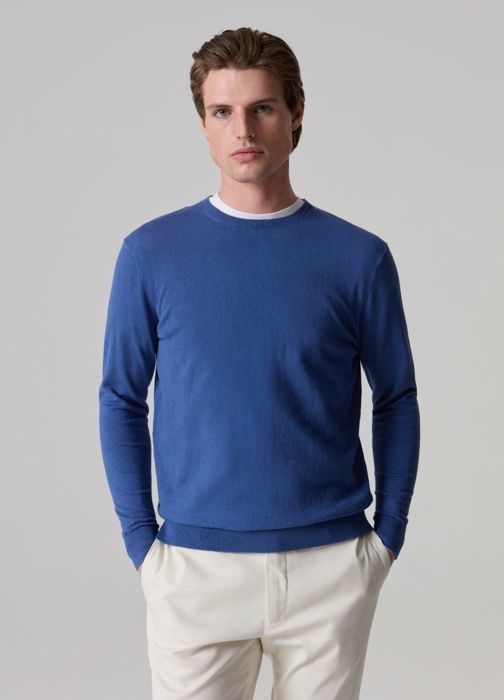 Pull contemporain - PIOMBO - Bleu - Coton - Chanvre - Col rond