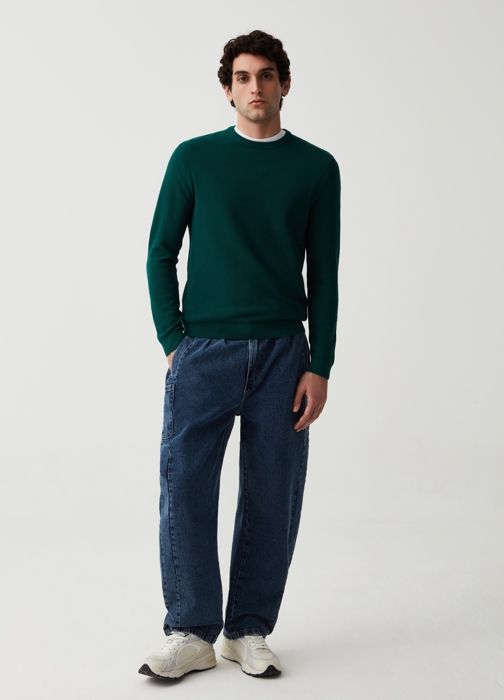 Pull en coton - Non spécifié - Non spécifié - Col rond - Finitions côtelées - Bleu