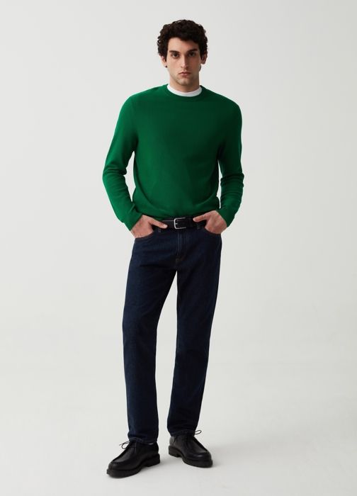 Pull en coton - Non spécifié - Vert - Col rond - Finitions côtelées - Taille XXL