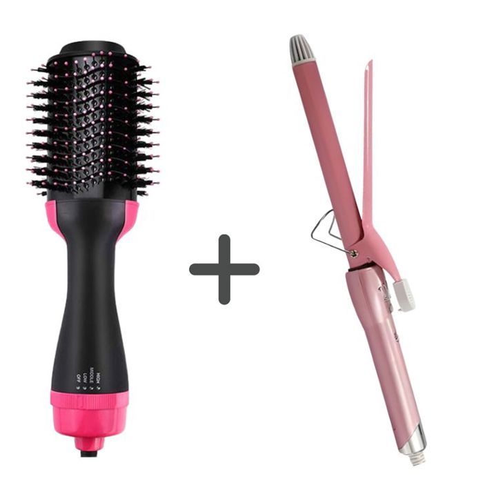 Pack Fer à Boucler Professionnel Kemei KM-219 + Brosse Soufflante Volumisante One-Step – Céramique Tourmaline et Ionique