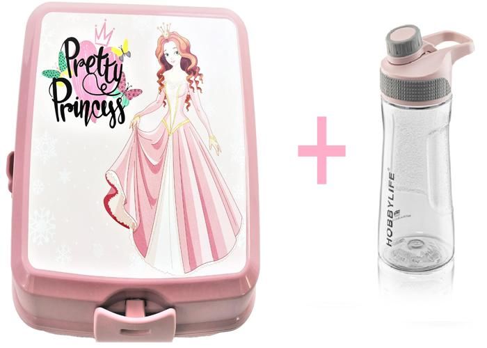 Pack boite à lunch en plastique sans BPA lunch box pour repas enfant avec gourde, motif Pretty princess