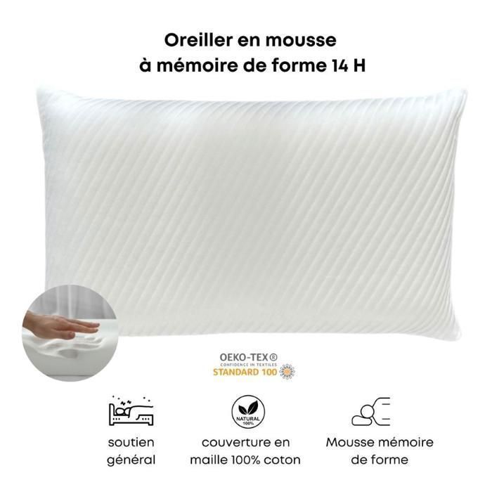 Oreiller en mousse à mémoire de forme - Medical - H14 - Soutien cervical - Confort ferme - Lavable