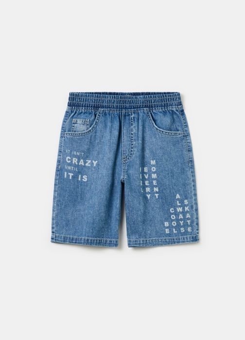 Bermuda joggers - Non spécifié - Denim - Imprimé lettres - Taille standard - Coupe loose