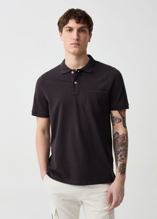 Polo - Non spécifié - Uni - Poche plaquée - Coton stretch - Manches courtes