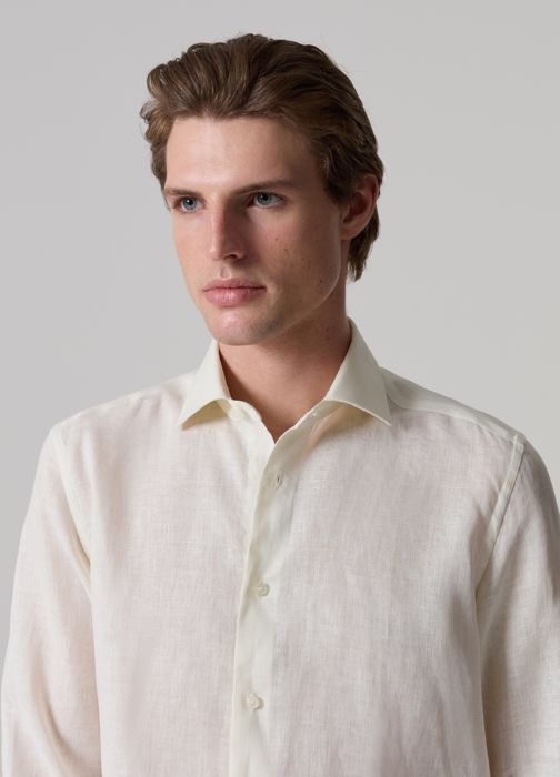 Chemise contemporaine - PIOMBO - Lin 100% recyclé - Col à revers - Manches longues - Beige