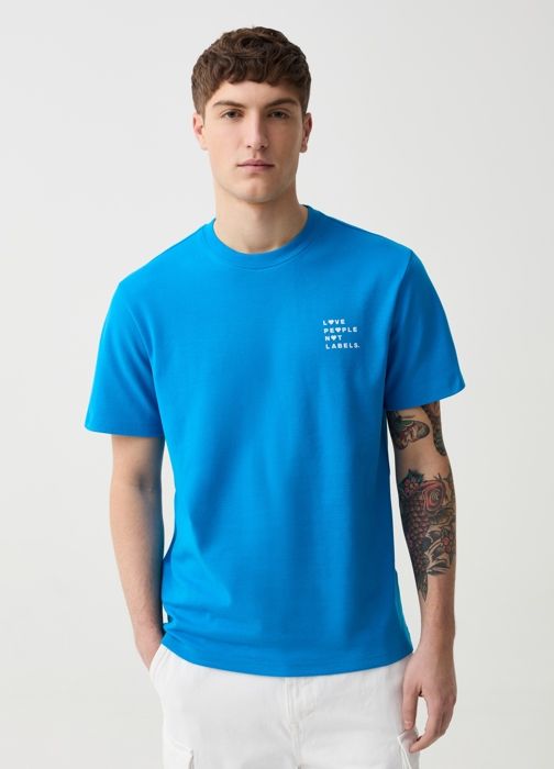 T-shirt - Non spécifié - Imprimé à lettres - 100% coton - Col rond - Manches courtes