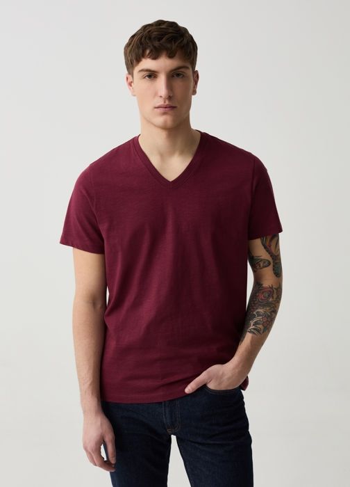 T-shirt en jersey slub avec col en V