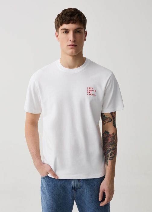 T-shirt - Non spécifié - Imprimé à lettres - 100% coton - Col rond - Manches courtes