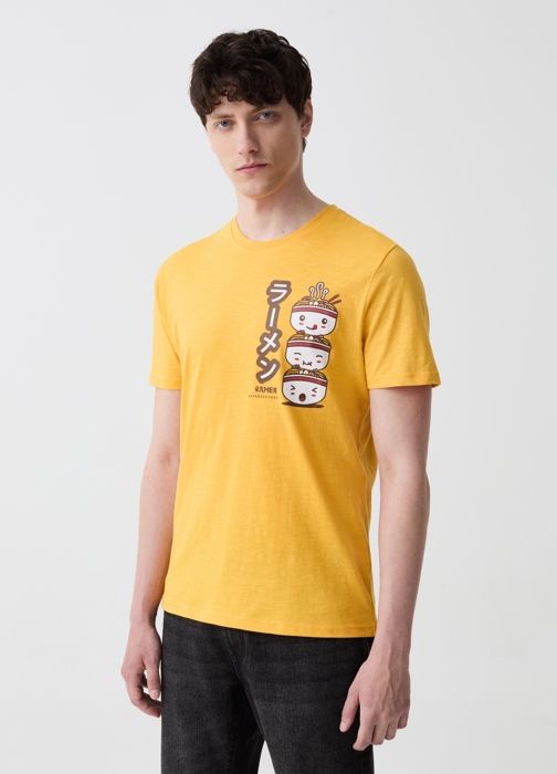 T-shirt - Non spécifié - Imprimé ramen - 100% coton - Col rond - Manches courtes
