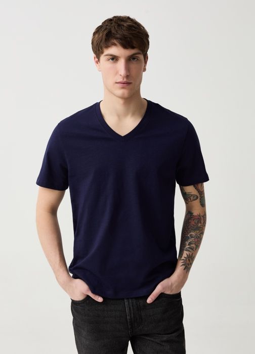 T-shirt en jersey slub avec col en V