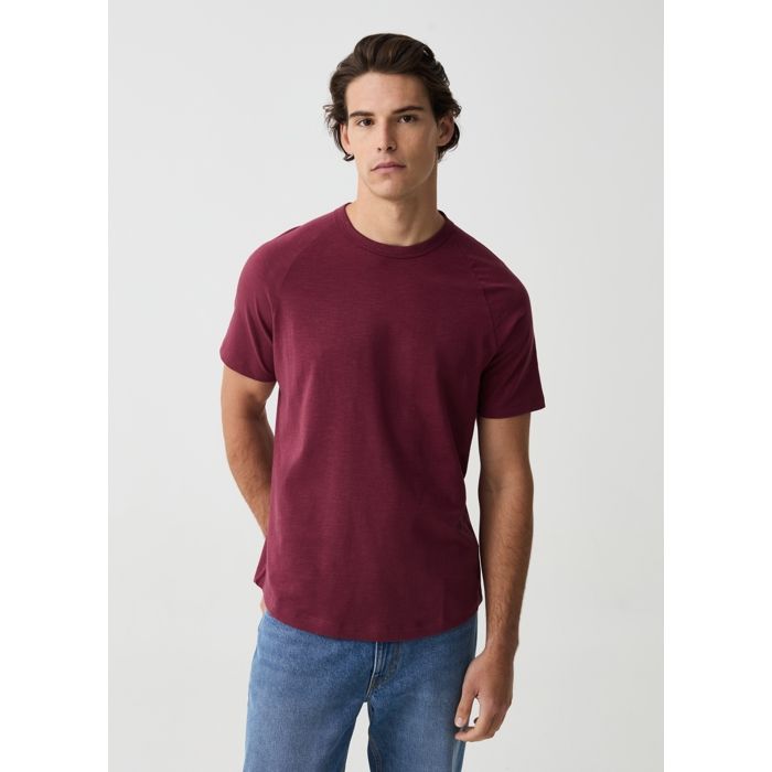 T-shirt - Non spécifié - En jersey slub - Couleur grenat - Col rond - Manches courtes