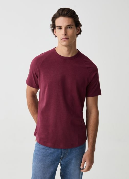 T-shirt - Non spécifié - En jersey slub - Couleur grenat - Col rond - Manches courtes