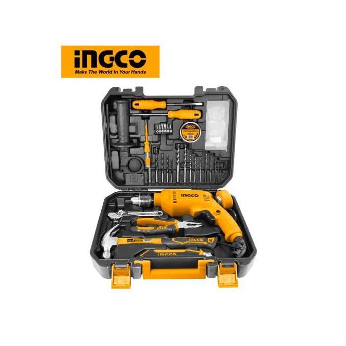 Ingco Pack perceuse 550W 13mm + 110 accessoires - Jaune
