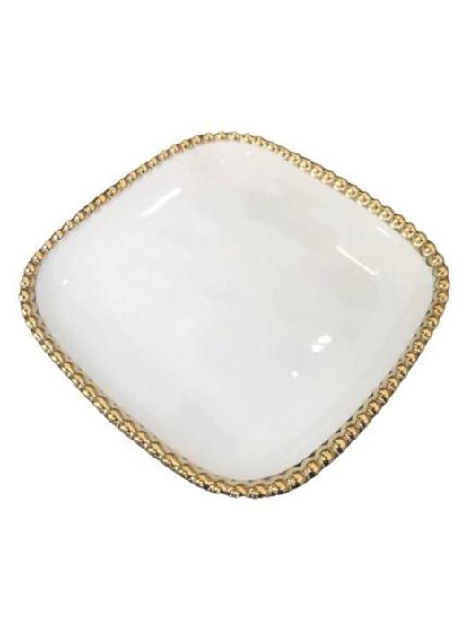 Assiette Carré en Verre - 25cm/25cm - Blanc et Doré