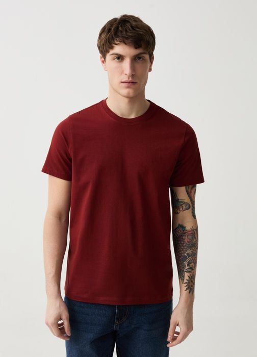 T-shirt - Non spécifié - Col rond - 100% coton bio - Rouge Brique - Manches courtes