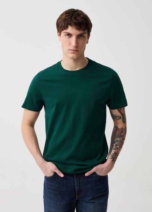 T-shirt - Non spécifié - Col rond - 100% coton bio - Vert - Manches courtes