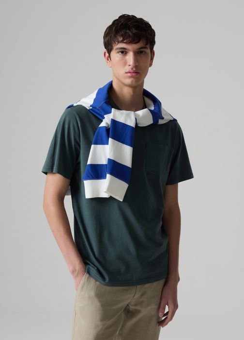 T-shirt - PIOMBO - Col rond - 100% coton - Poche plaquée - Vert