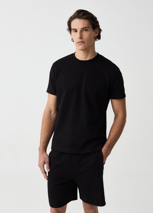 T-shirt - Non spécifié - Coupe régulière - Col rond - Noir - 50% coton, 28% polyester