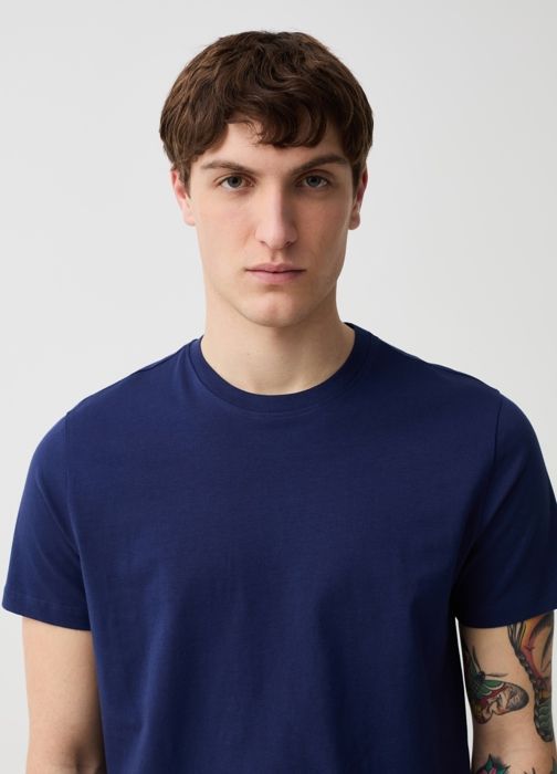 T-shirt - Non spécifié - Col rond - 100% coton bio - Manches courtes - Bleu