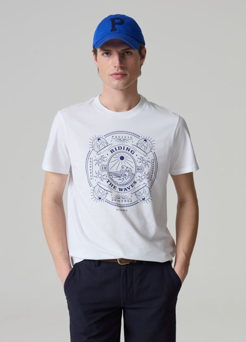 T-shirt - PIOMBO - Imprimé graphique - 100% coton - Col rond - Manches courtes