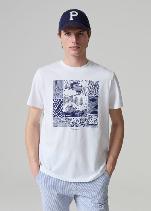 T-shirt - PIOMBO - Imprimé graphique - 100% coton - Col rond - Manches courtes