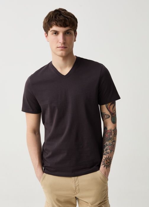 T-shirt - Non spécifié - Marron - 100% coton bio - Col V - Manches courtes