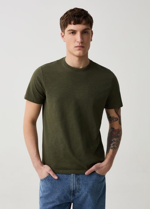 T-shirt - Non spécifié - Col rond - 100% coton organique - Vert - Manches courtes
