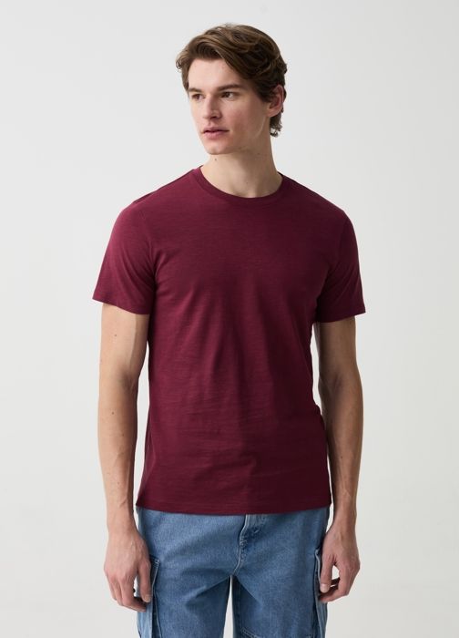 T-shirt - Non spécifié - Col rond - 100% coton organique - Manches courtes - Couleur grenat