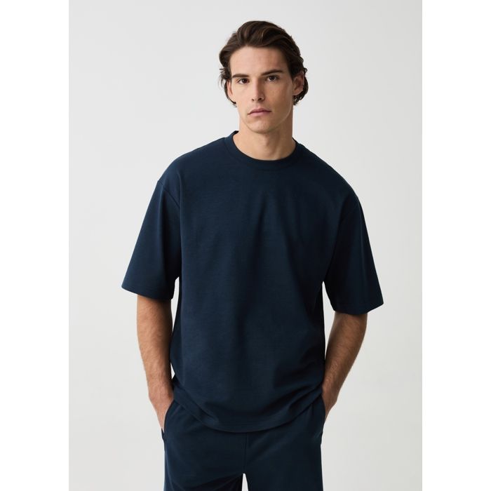T-shirt - Non spécifié - Col V - 50% Coton - Manches courtes - Bleu