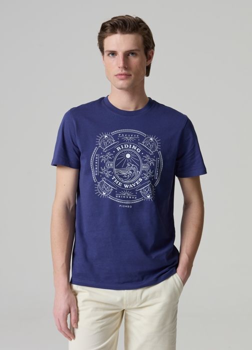 T-shirt - PIOMBO - Imprimé graphique - 100% coton - Col rond - Manches courtes