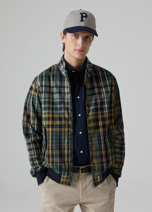 Veste bomber - PIOMBO - Tartan - 100% coton - Col montant - Poches avec rabat