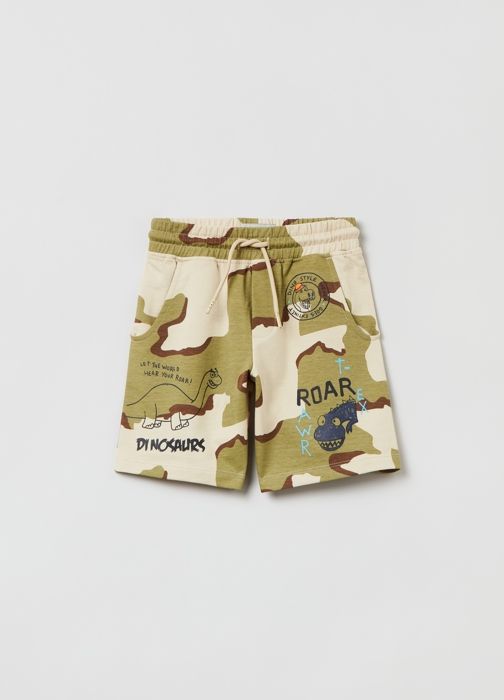 Short camouflage - Grand Hills - Enfant - 100% coton - Taille élastiquée - Imprimé dinosaures