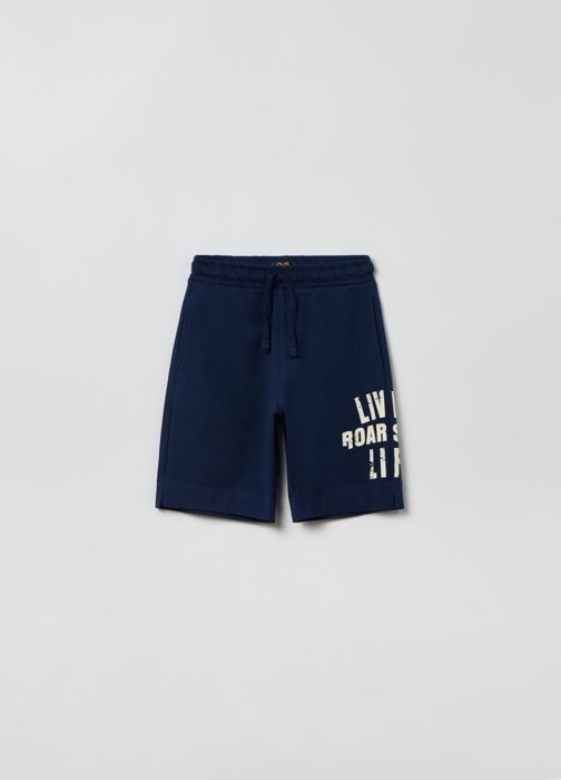 Short Enfant - Non spécifié - Imprimé Lettres - 100% Coton - Taille Élastiquée - Poches Verticales