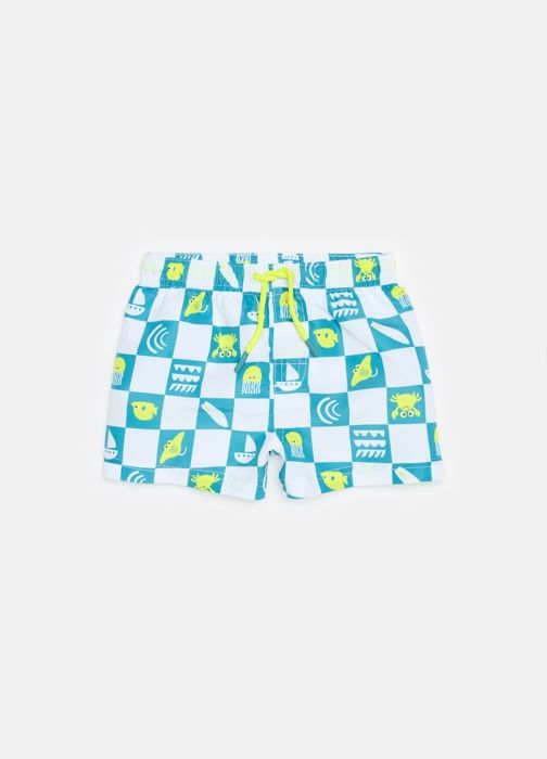 Shorts de bain - Marque inconnue - Imprimé à carreaux - Cordon de serrage - Poche arrière - Enfant garçon