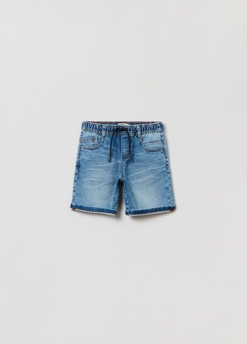 Short en denim - Non spécifié - Effet décoloré - Taille élastiquée - Cordon de serrage - Garçon